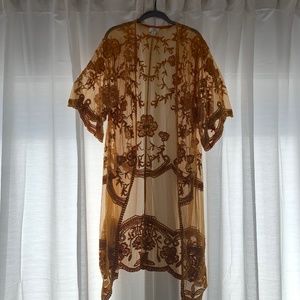 Sheer lace long kimono